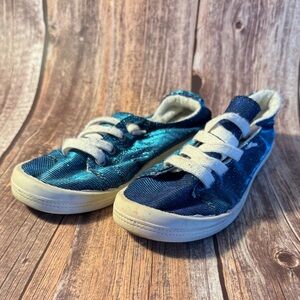 Preowned Forever Comfort Blue Shimmer Slip On Shoes Size 6 Item #PHK7107